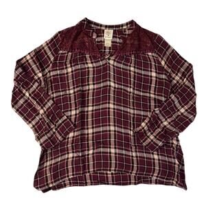 Self Esteem Women’s Lightweight Red Plaid Flannel Shirt – Extra Large